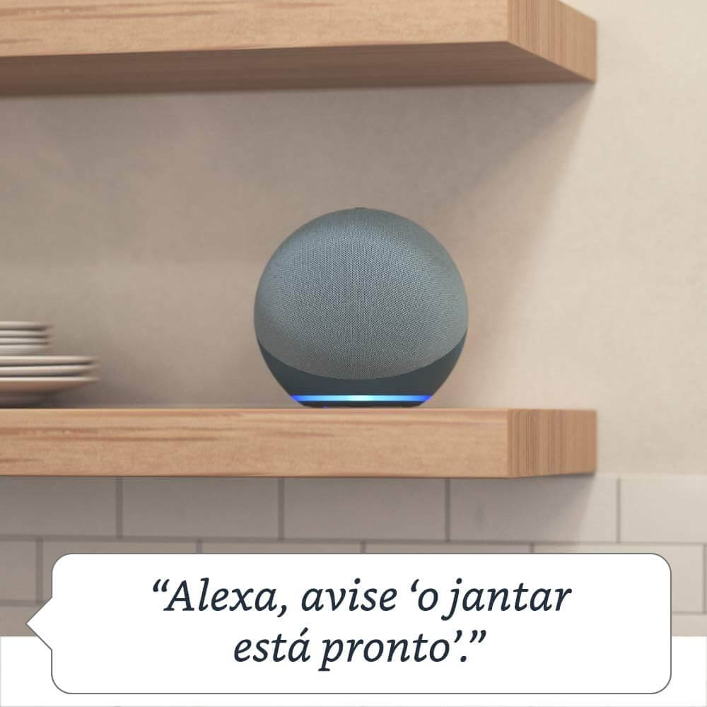 Alexa echo dot 4 geracao balão de fala "Alexa, avise 'o jantar está pronto'."